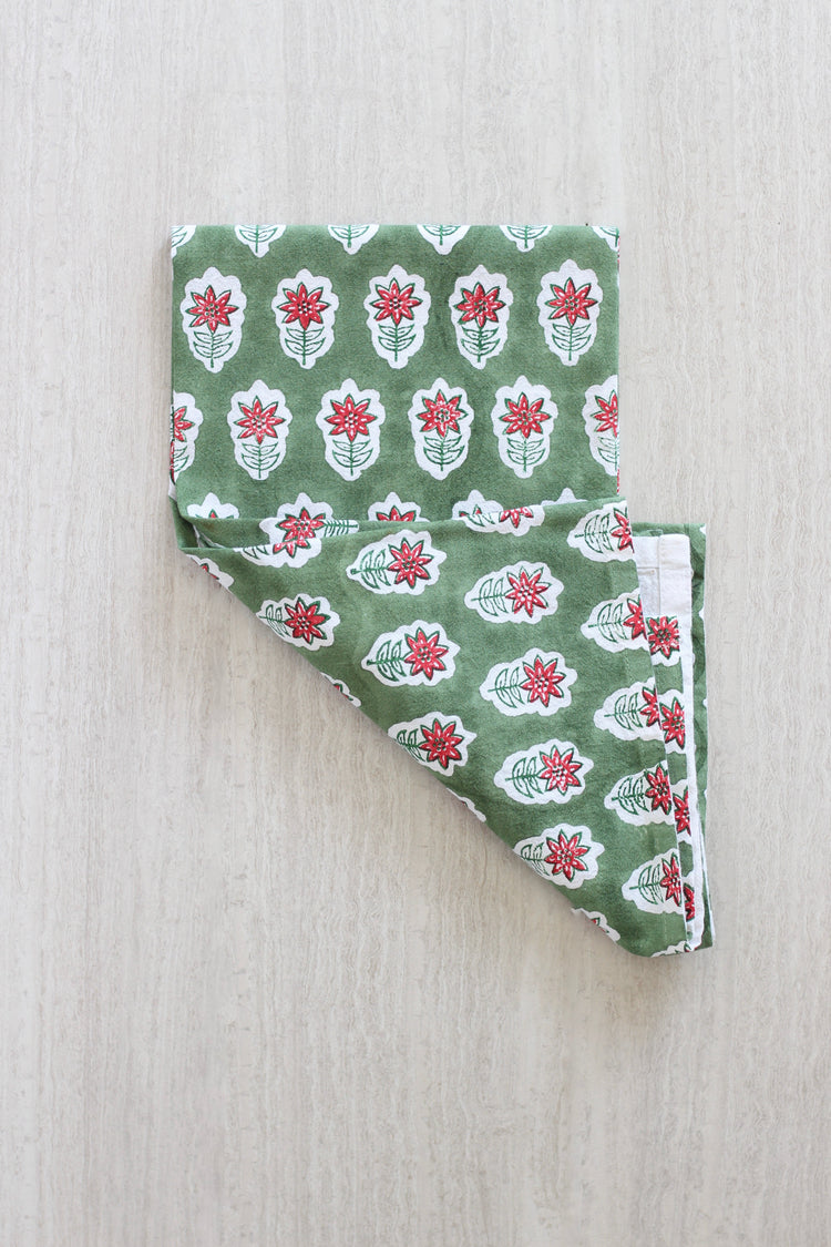 Tea Towel in Poinsettia, Sage & Red