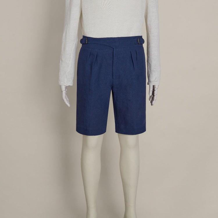 Irish Linen Gurkha Shorts in Dark Blue