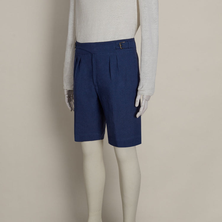 Irish Linen Gurkha Shorts in Dark Blue