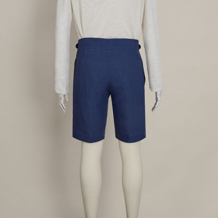Irish Linen Gurkha Shorts in Dark Blue