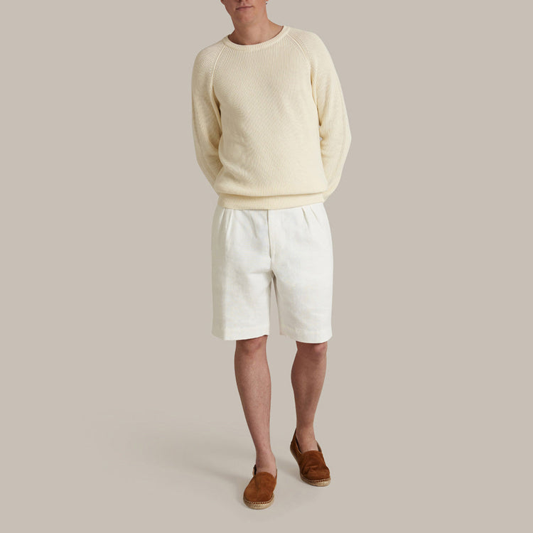 Ribbed Cotton Raglan Sweater in Light Cream