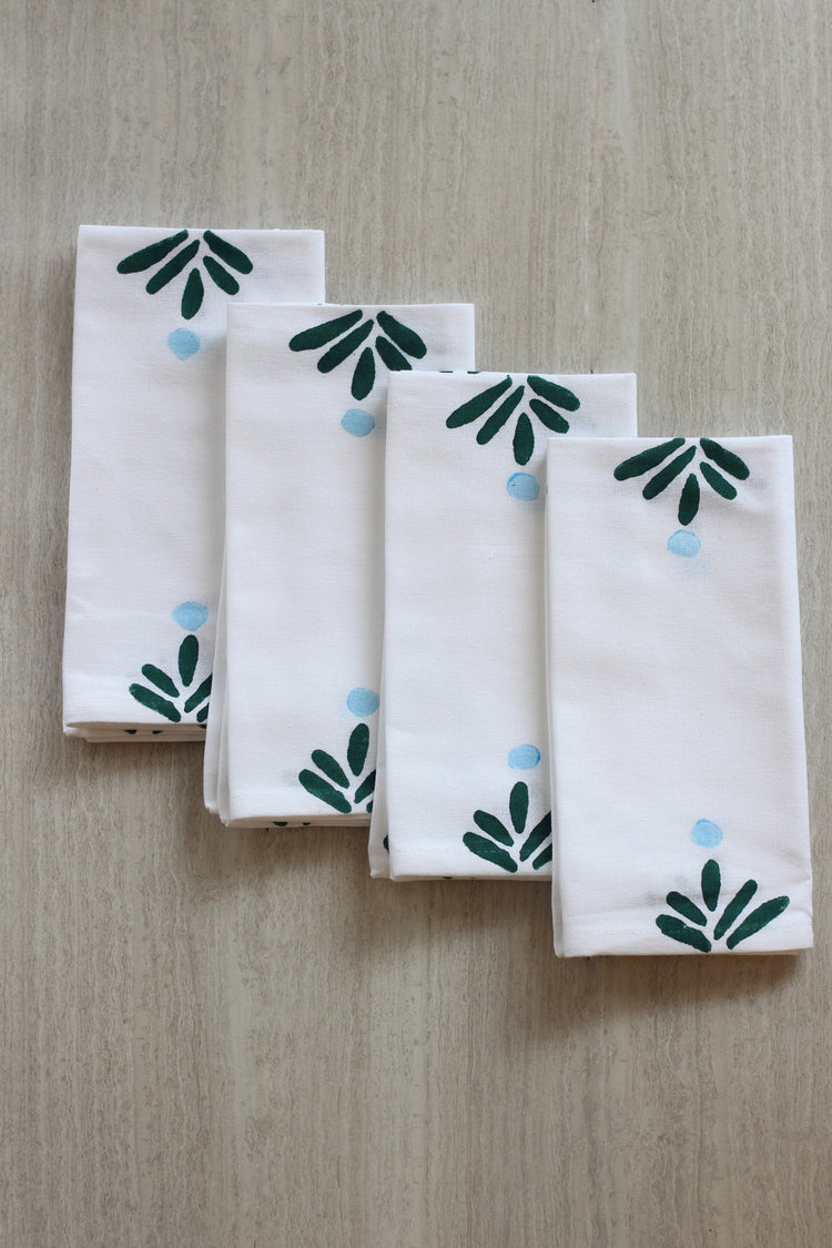Dinner Napkins (Set of Four) in Fiore Dot (Large), Midnight Green & Sky Blue