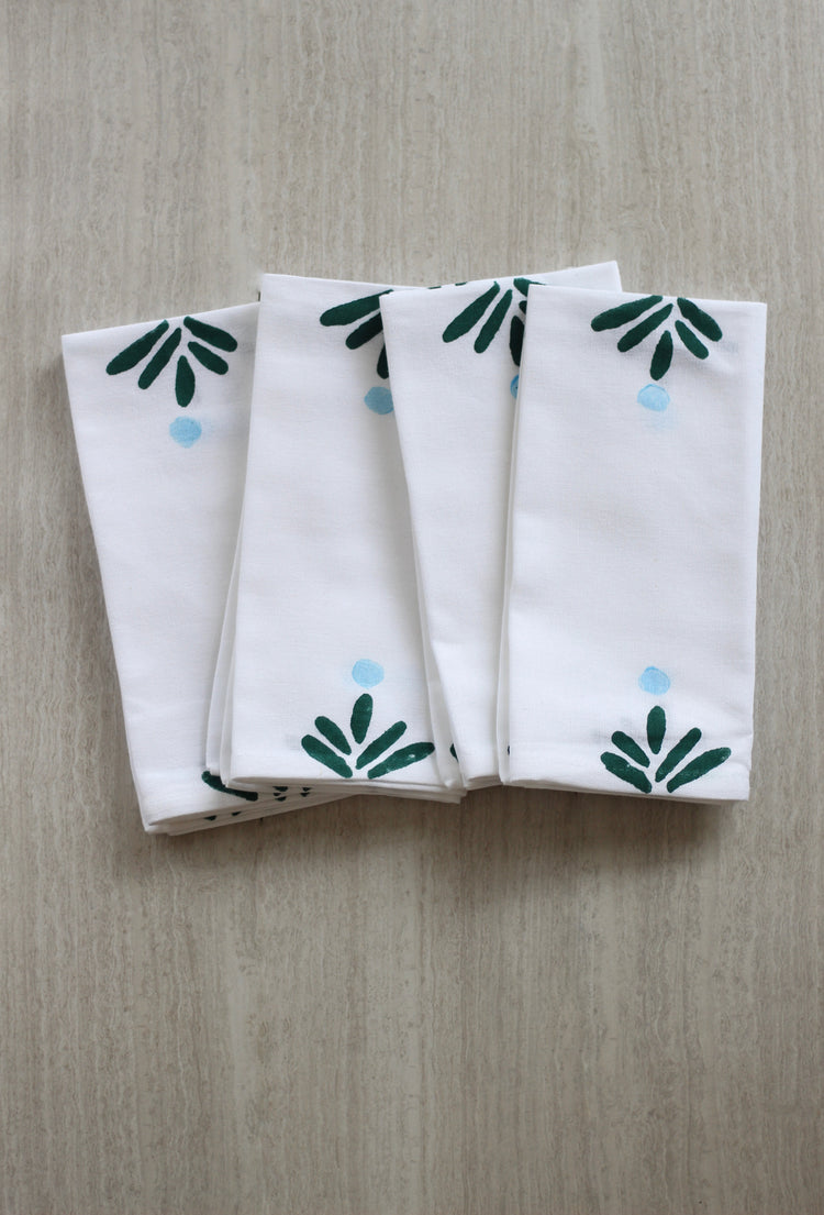 Dinner Napkins (Set of Four) in Fiore Dot (Large), Midnight Green & Sky Blue