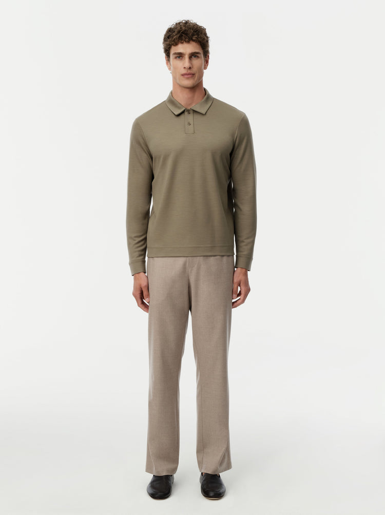 Wool Long-Sleeve Polo