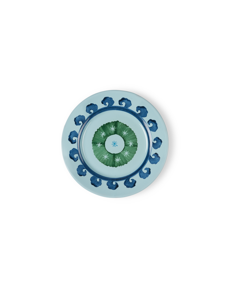 Circle Dessert Plate in Blue & Green