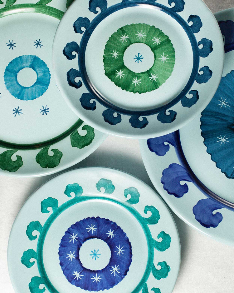 Circle Dessert Plate in Blue & Green