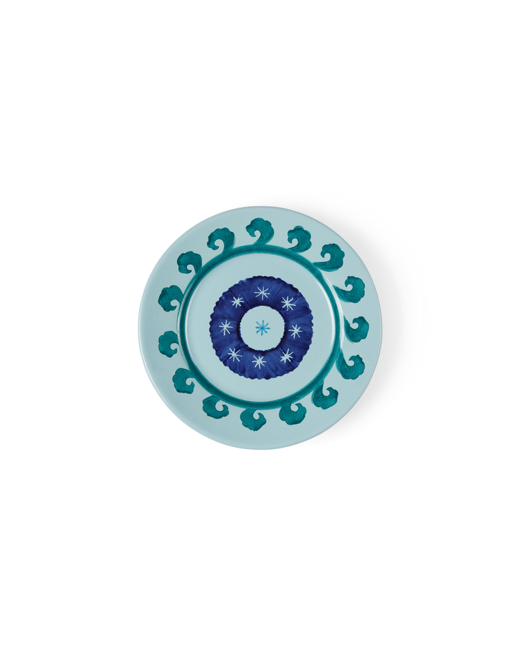 Circle Dessert Plate in Blue & Green