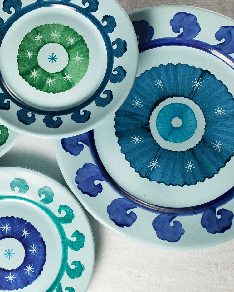 Circle Dessert Plate in Blue & Teal