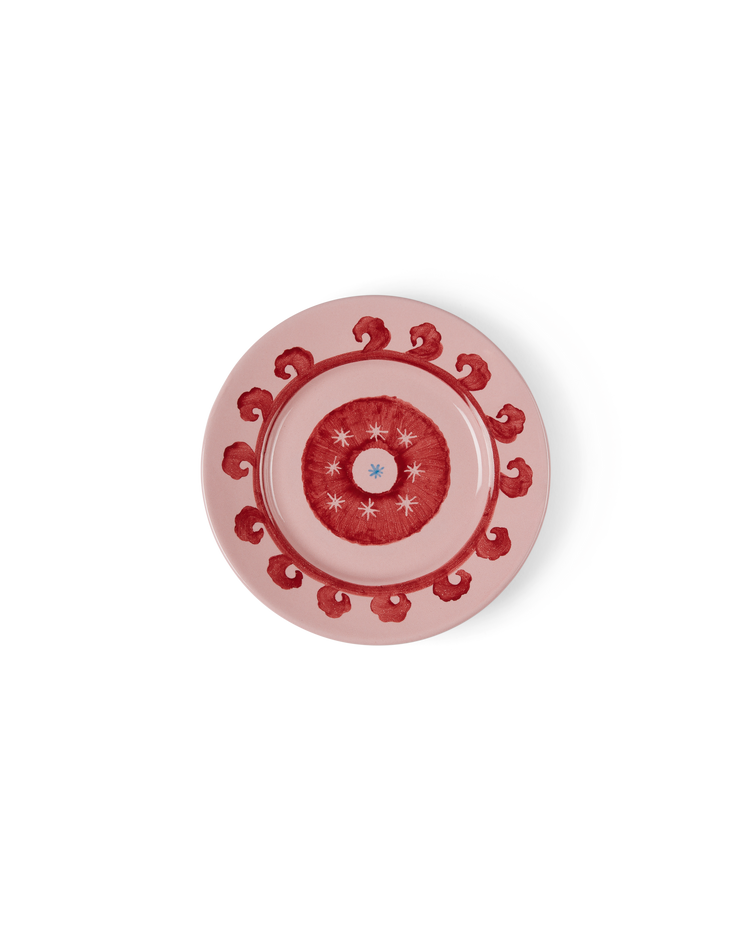Circle Dessert Plate in Pink & Red