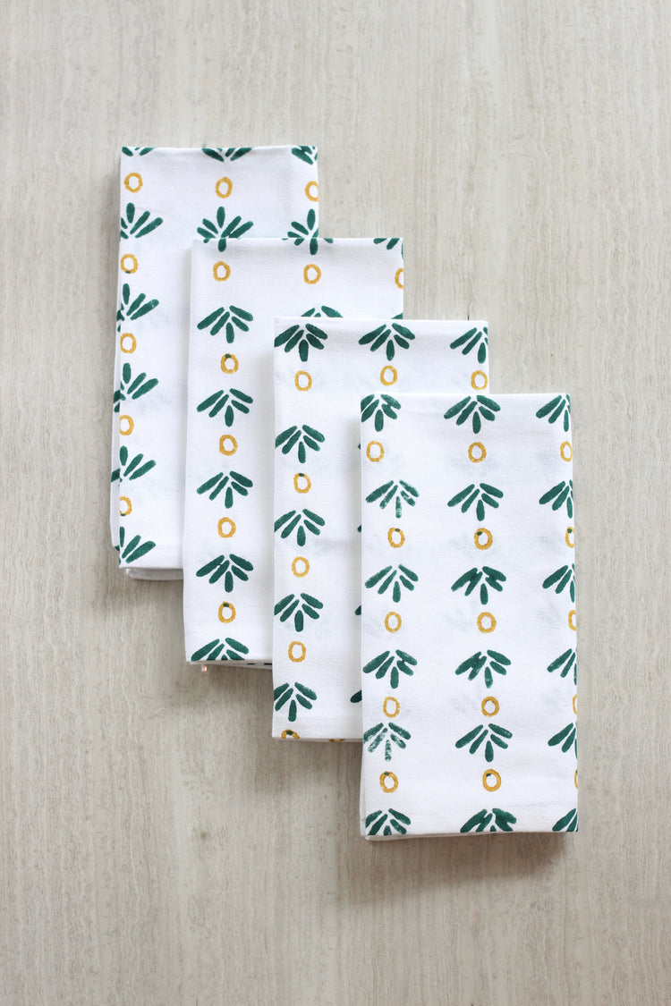 Dinner Napkins (Set of Four) in Fiore Dot (Small), Midnight Green & Mustard