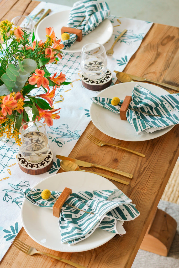 Hand-Carved Wooden Napkin Holders (Set of Four) in Rectangle