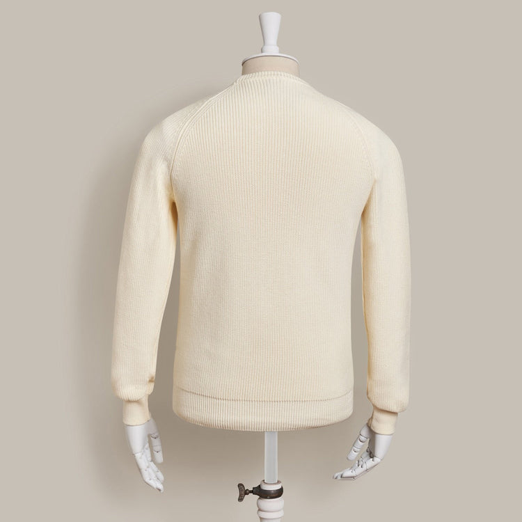 Ribbed Cotton Raglan Sweater in Light Cream