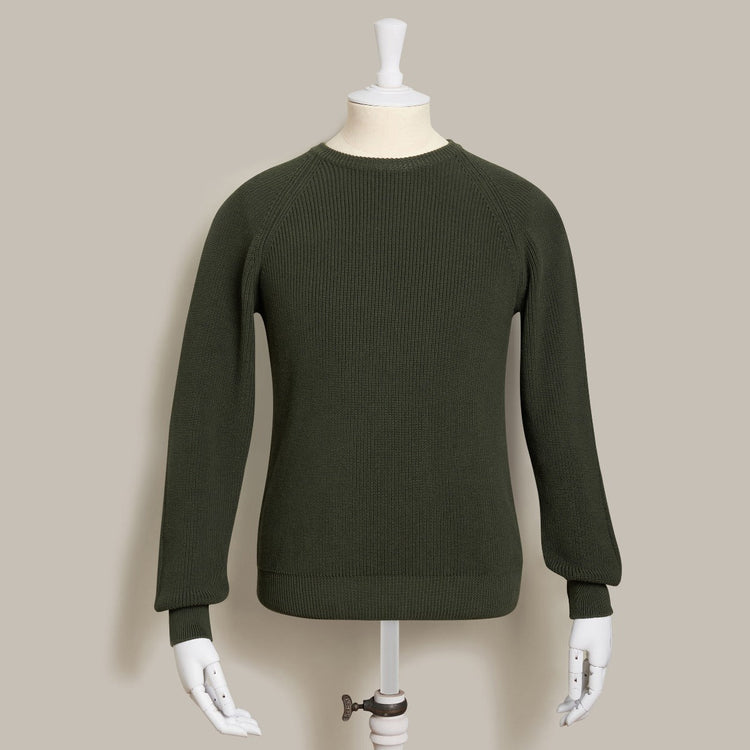 Ribbed Cotton Raglan Sweater in Khaki
