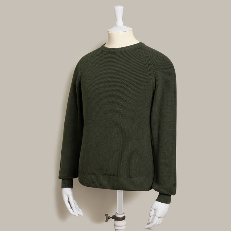 Ribbed Cotton Raglan Sweater in Khaki