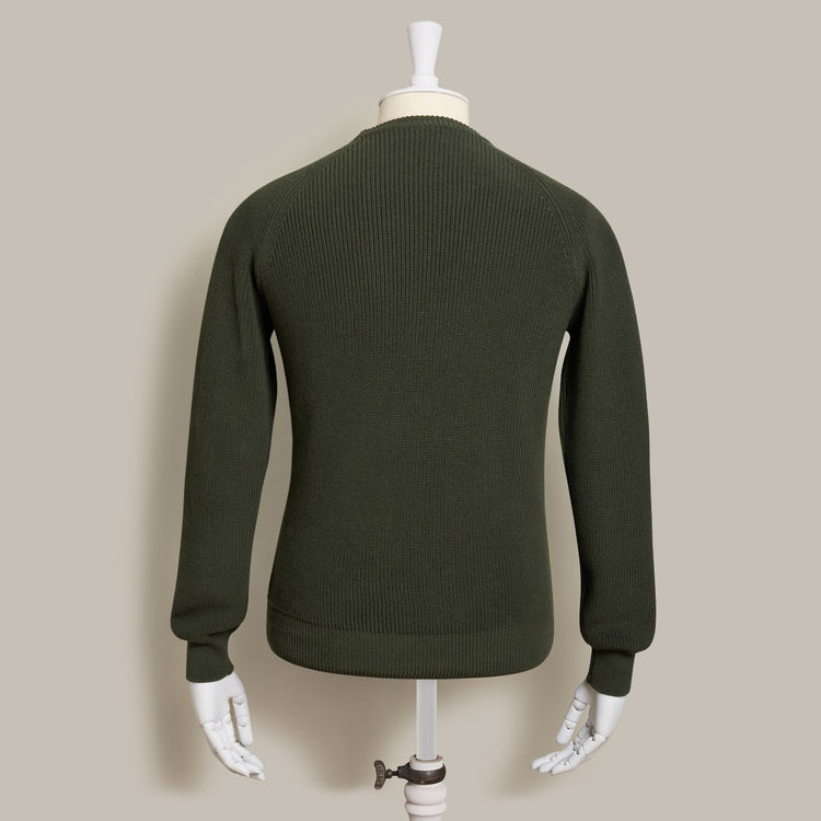 Ribbed Cotton Raglan Sweater in Khaki