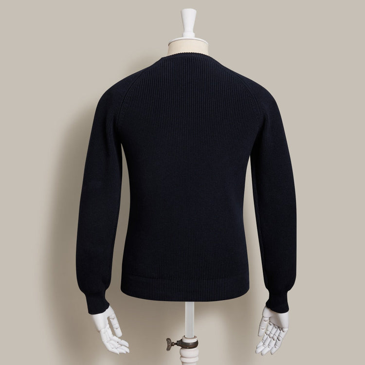 Ribbed Cotton Raglan Sweater in Dark Navy