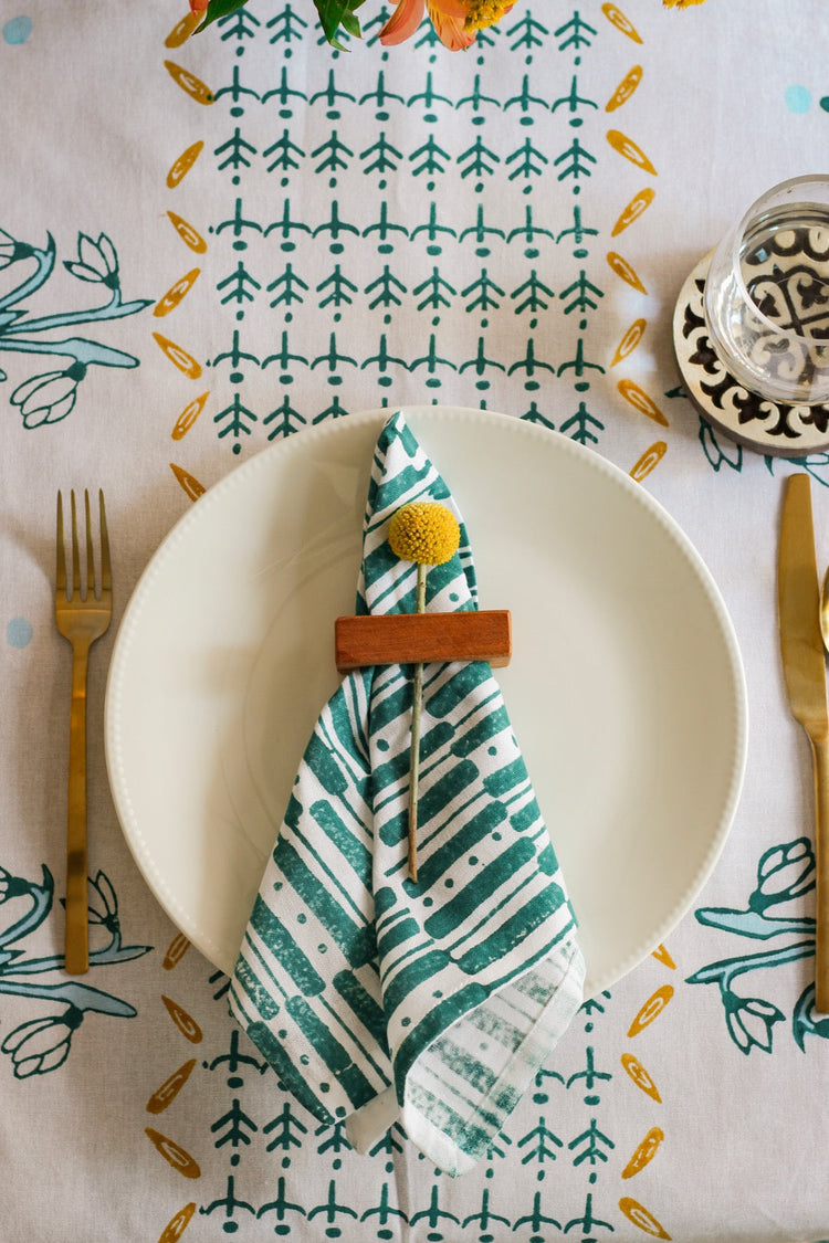 Dinner Napkins (Set of Four) in Riley Lines, Midnight Green