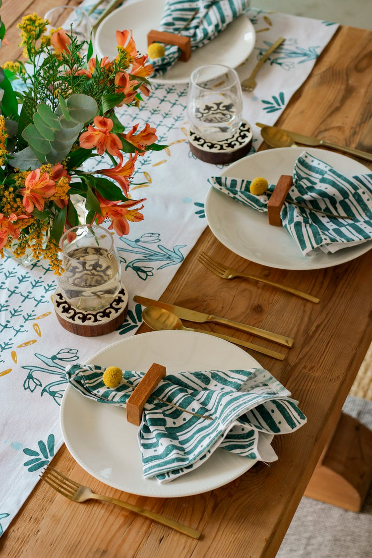 Dinner Napkins (Set of Four) in Riley Lines, Midnight Green