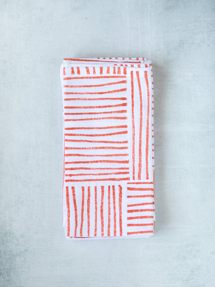 Dinner Napkins (Set of Four) in Striped (Large), Orange