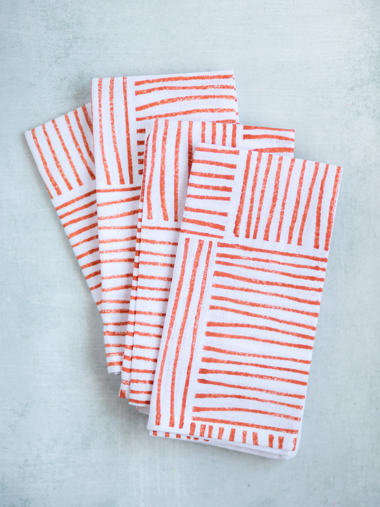 Dinner Napkins (Set of Four) in Striped (Large), Orange