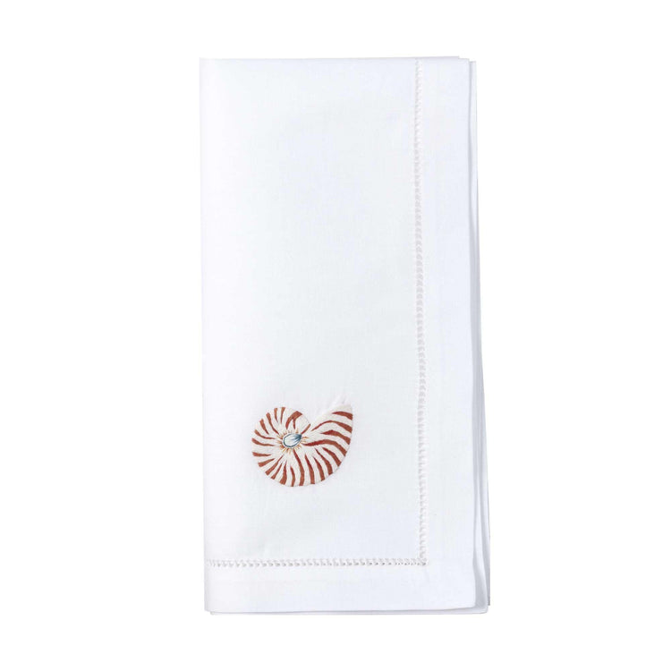 Shell Embroidered Napkin - Coral/White