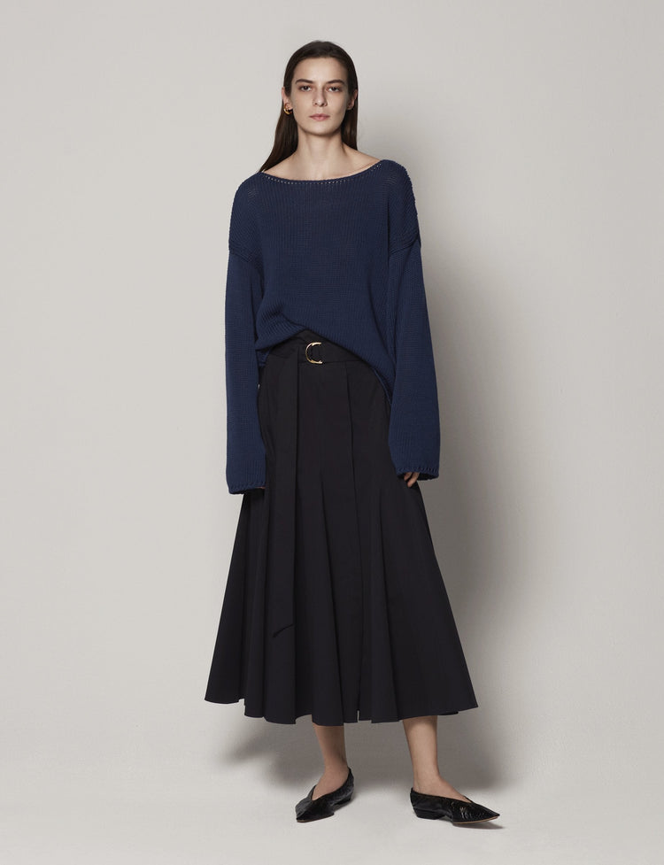 Draped Knit Sweater in Navy