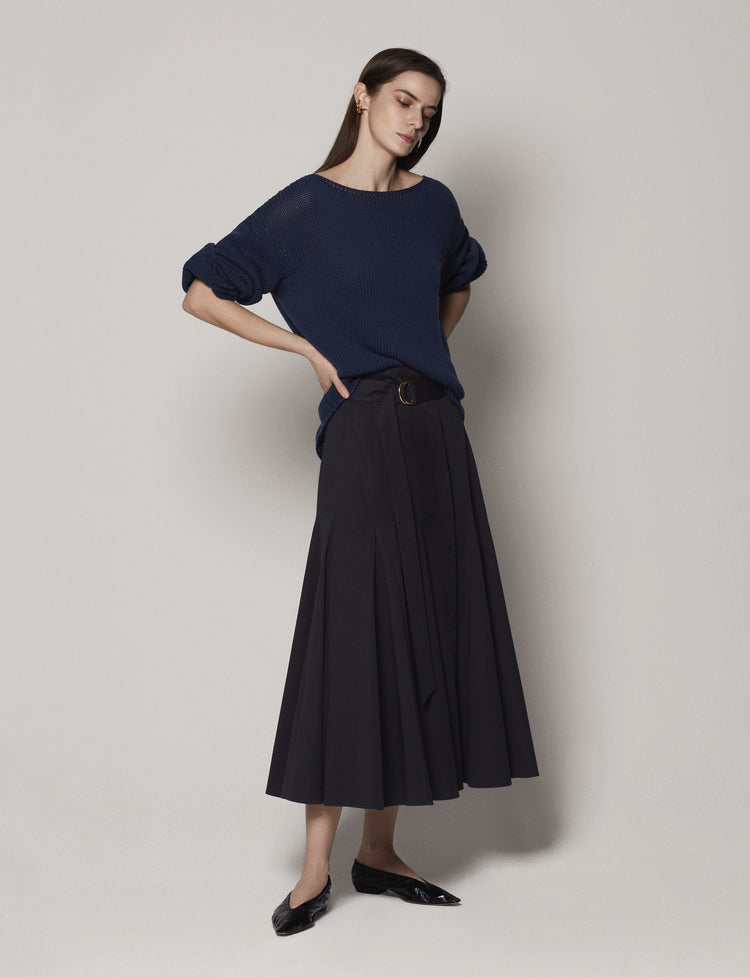 Draped Knit Sweater in Navy