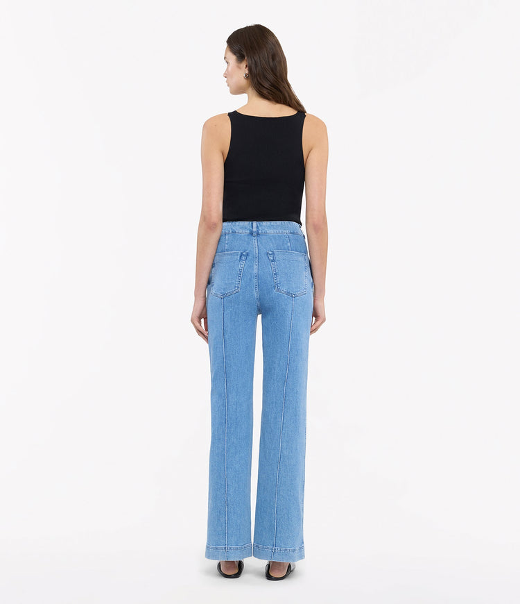 High Waisted Denim Trouser in Light Blue Wash