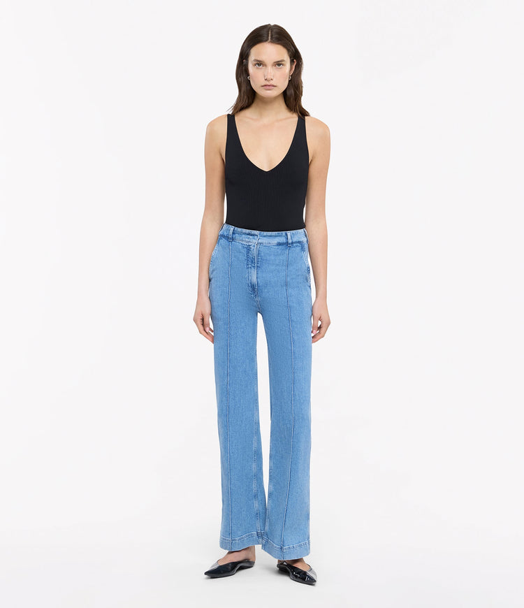 High Waisted Denim Trouser in Light Blue Wash
