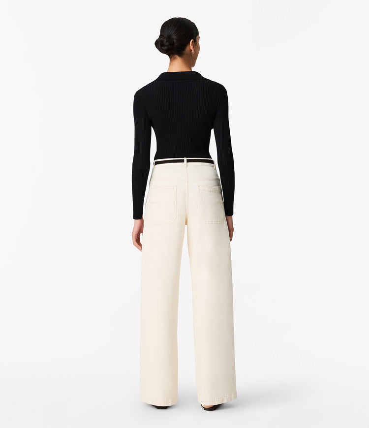 Ribbed Knit Polo in Black