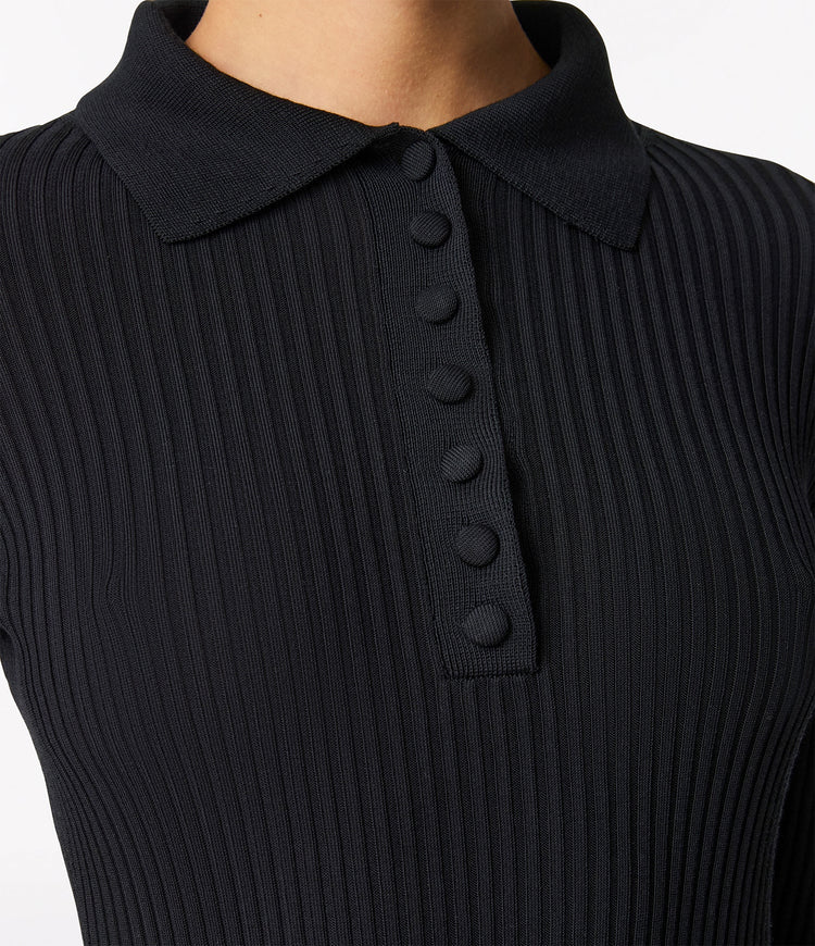 Ribbed Knit Polo in Black