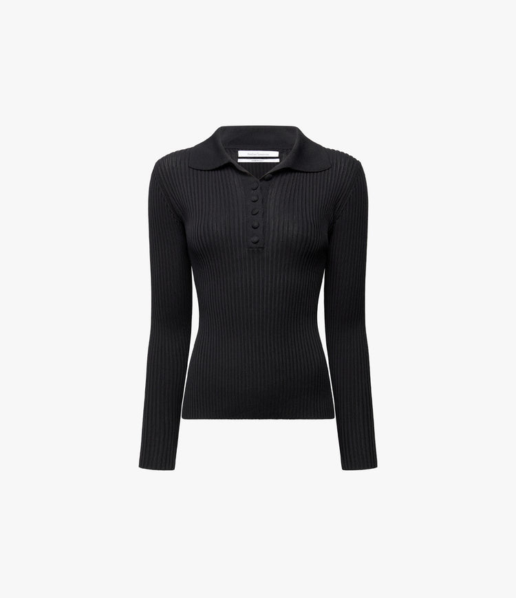 Ribbed Knit Polo in Black