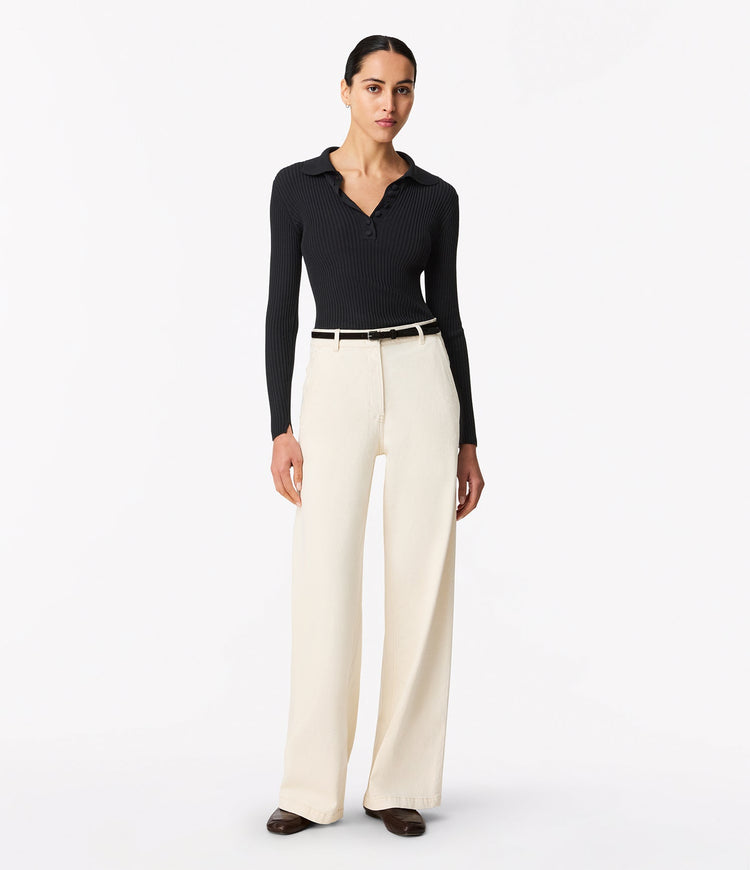 Ribbed Knit Polo in Black