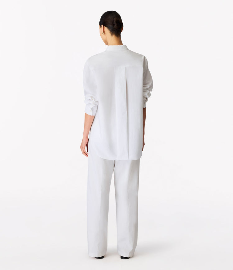 Pleat Back Poplin Shirt in White