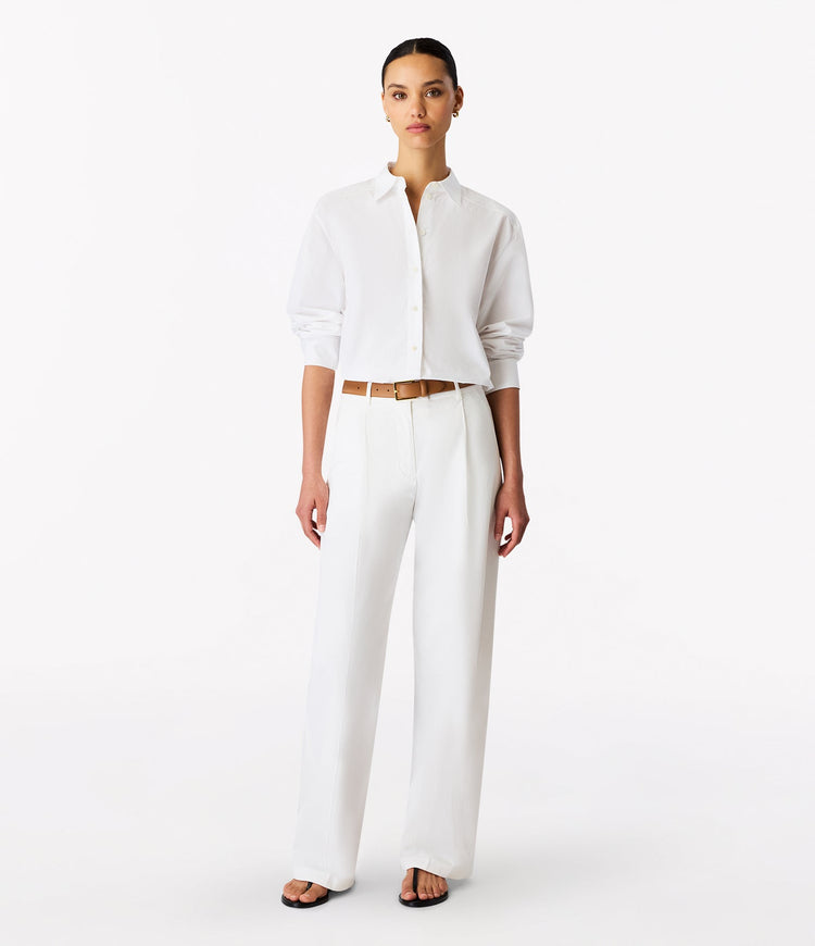 Pleat Back Poplin Shirt in White