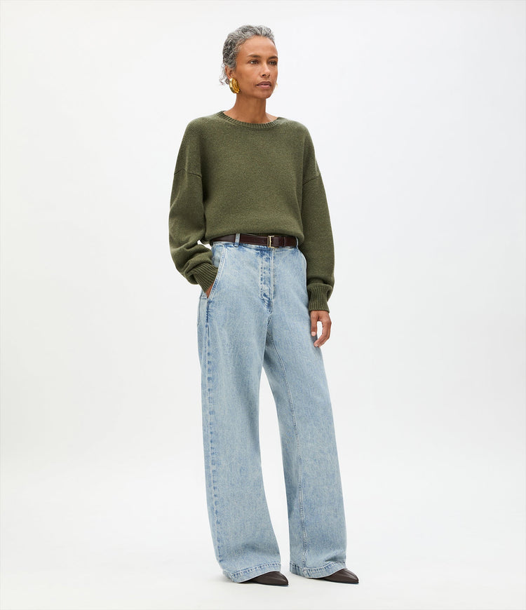 Cashmere Knit Sweatshirt in Moss