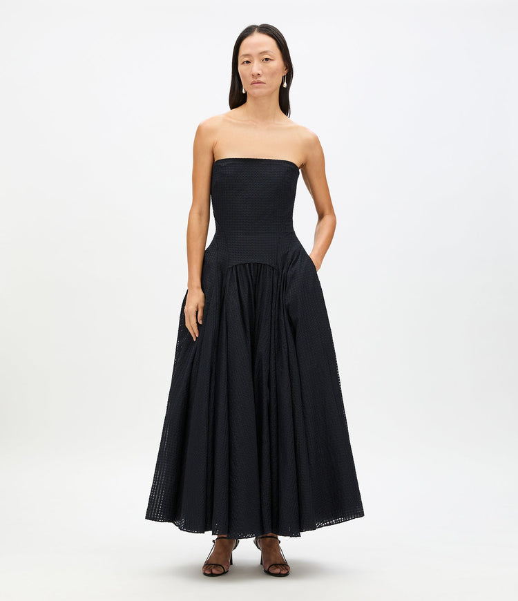 Full Skirt Gingham Dress in Black