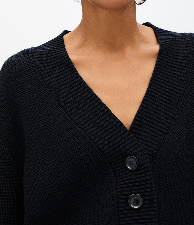 Rib Cropped Cardigan in Black