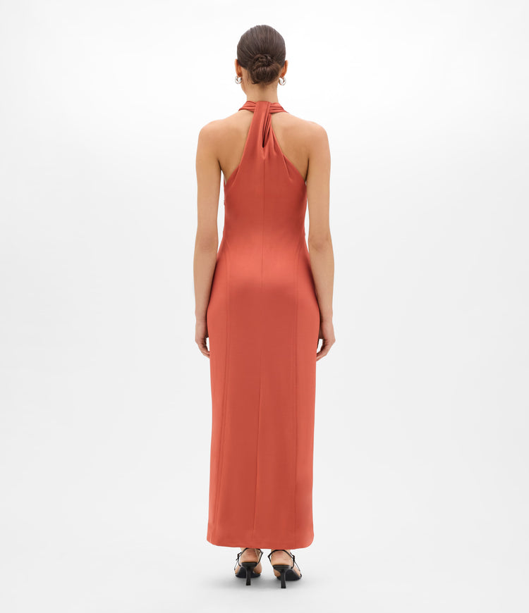 Gathered Halter Dress in Persimmon