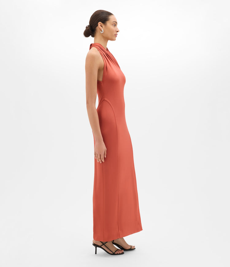 Gathered Halter Dress in Persimmon