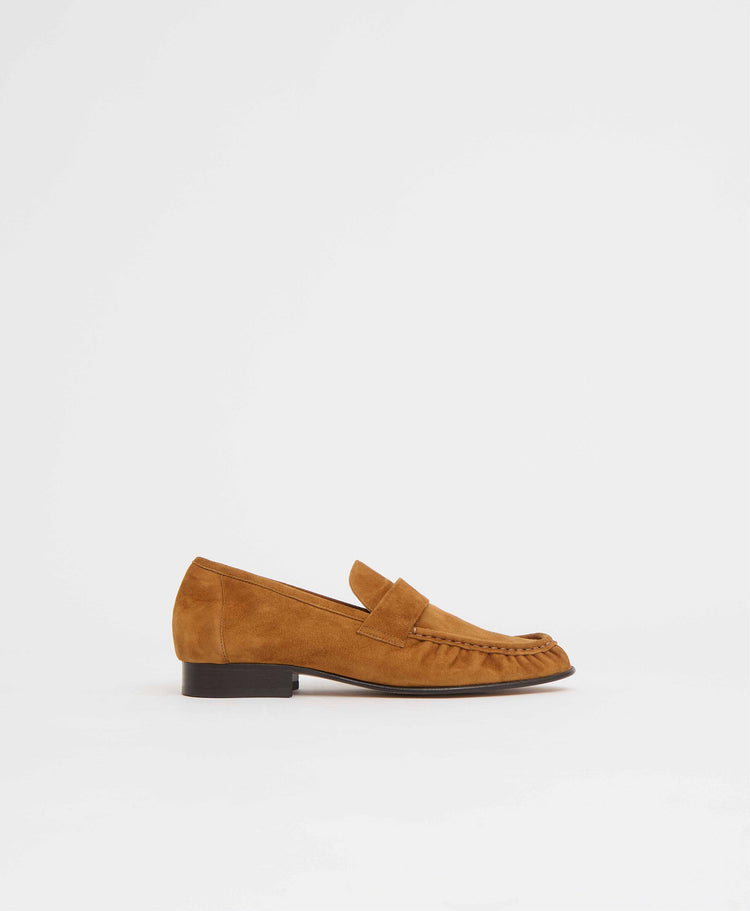 Ruched Loafer in Saddle Suede