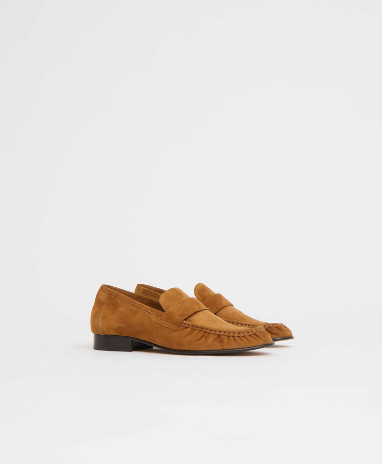 Ruched Loafer in Saddle Suede