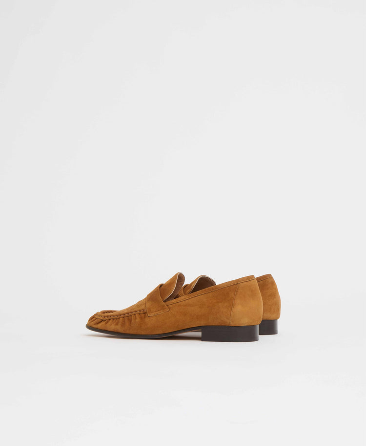 Ruched Loafer in Saddle Suede
