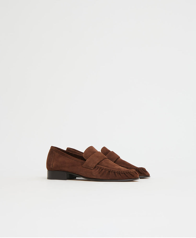 Ruched Loafer in Espresso Suede