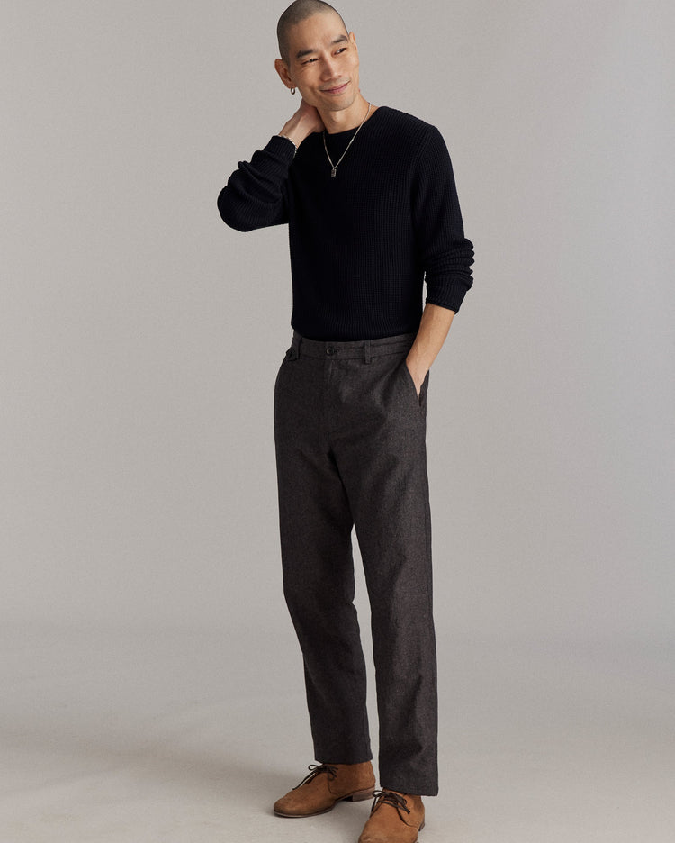 Chambray Flat Front Pant in Charcoal