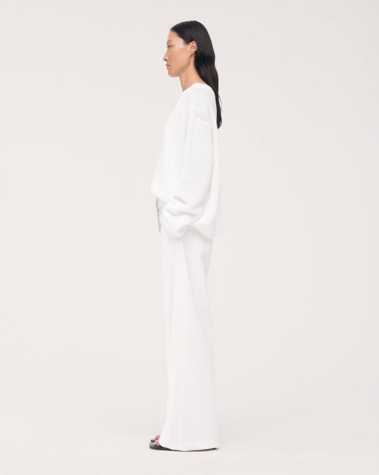 Draped Knit Sweater in White