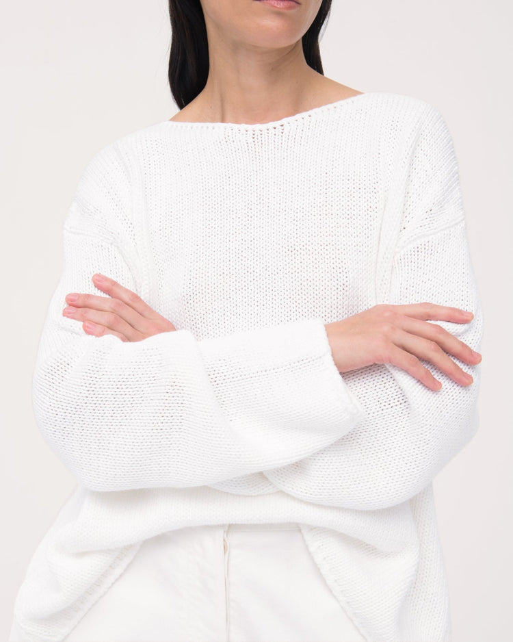 Draped Knit Sweater in White