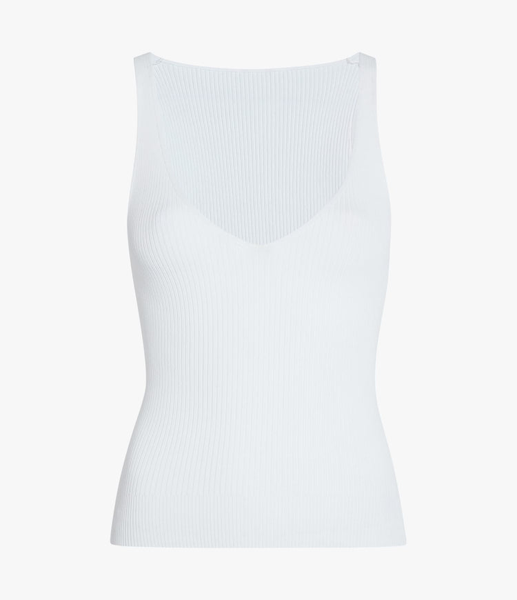 Deep V Tank Knit in White