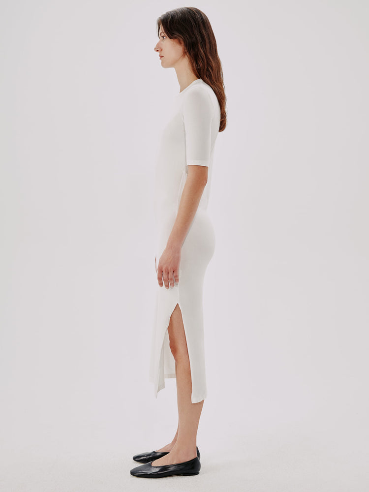 Elbow Sleeve Dress in White