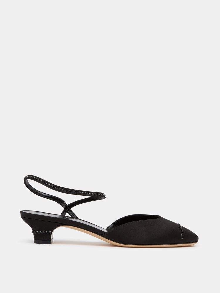 Erika Pump in Black Satin Crystal